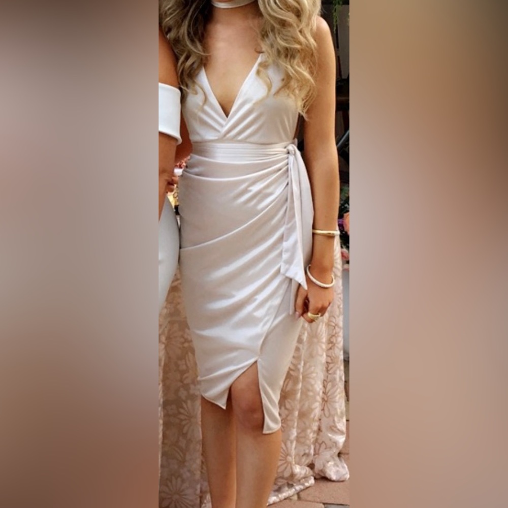 Ivory Satin Midi Dress Size XS